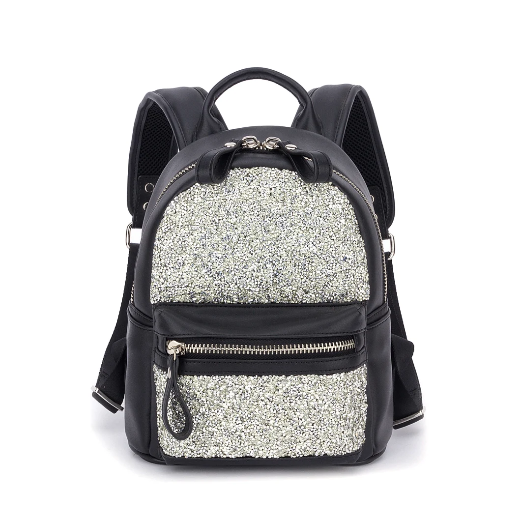 Ladies Trendy Design Lifestyle Sparking Crystal Beads Zip Around Backpack with Extendable Strap