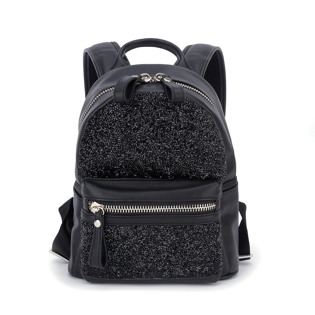 Ladies Trendy Design Lifestyle Sparking Crystal Beads Zip Around Backpack with Extendable Strap