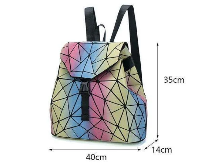 Reflective Luminous Geometric Leather Bag Fashion Teenage Backpack