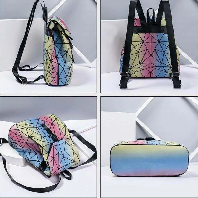 Reflective Luminous Geometric Leather Bag Fashion Teenage Backpack
