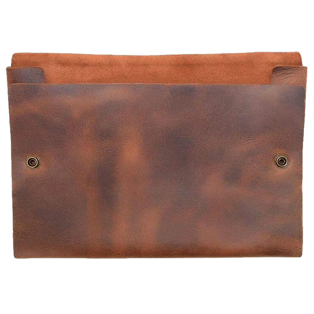 OEM 14 Inch Brown Genuine Crazy Horse Leather Notebook Tablet Laptop Case Bag Sleeve