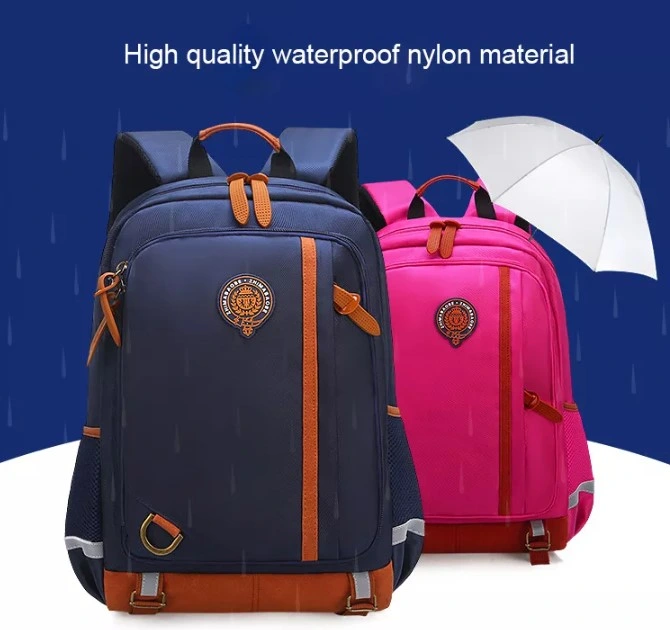 Students School Backpack Reflective Line Waterproof Nylon Fabric Kids Bag